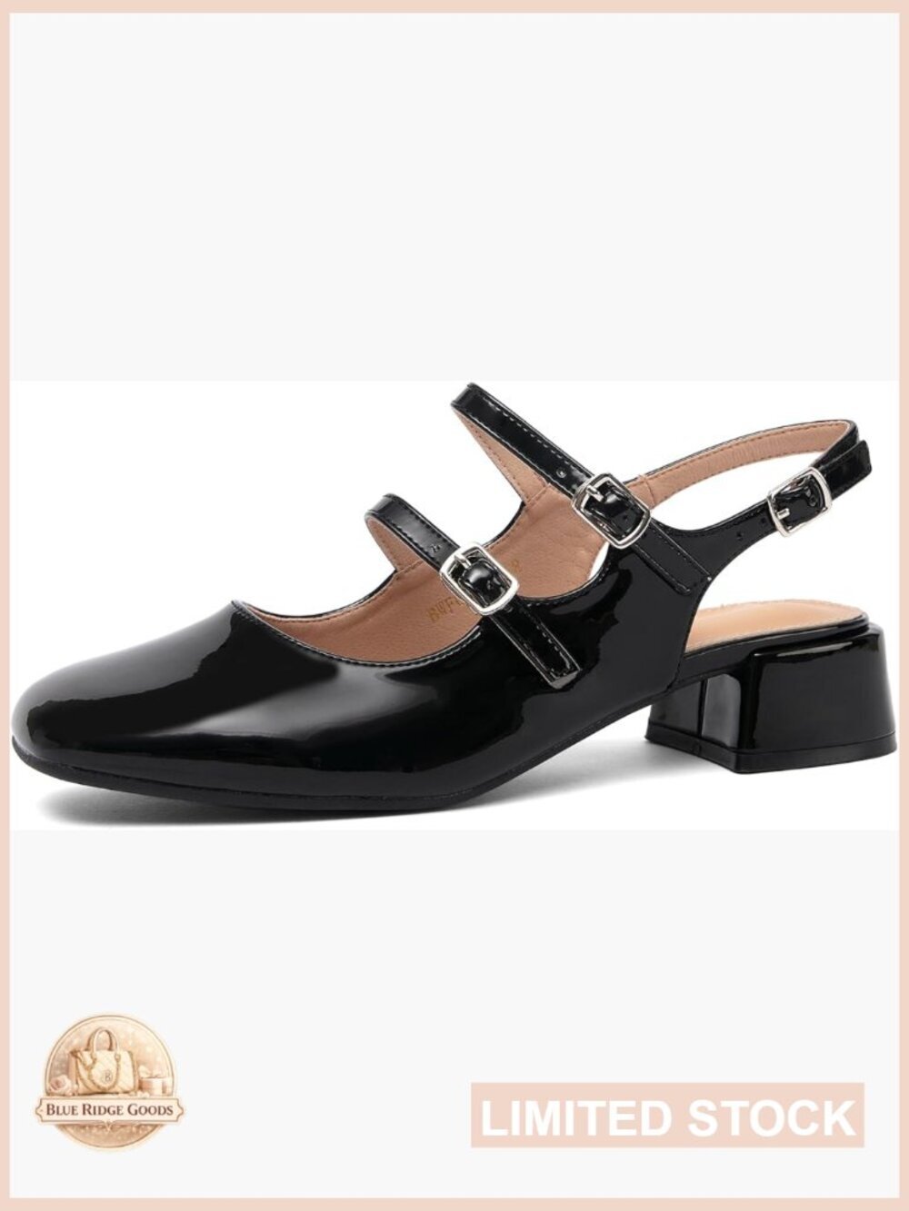 Mary Jane Block Heel Slingbacks Square Toe Double Ankle Strap Pumps Low Heel